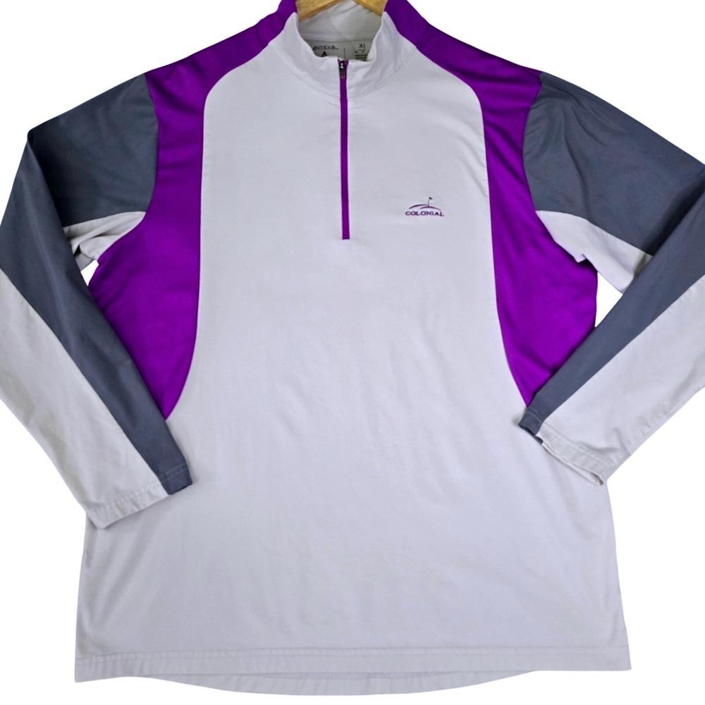 Antigua Mens XL Golf‎ Quarter Zip Pullover Desert Dry Grey Purple Performance